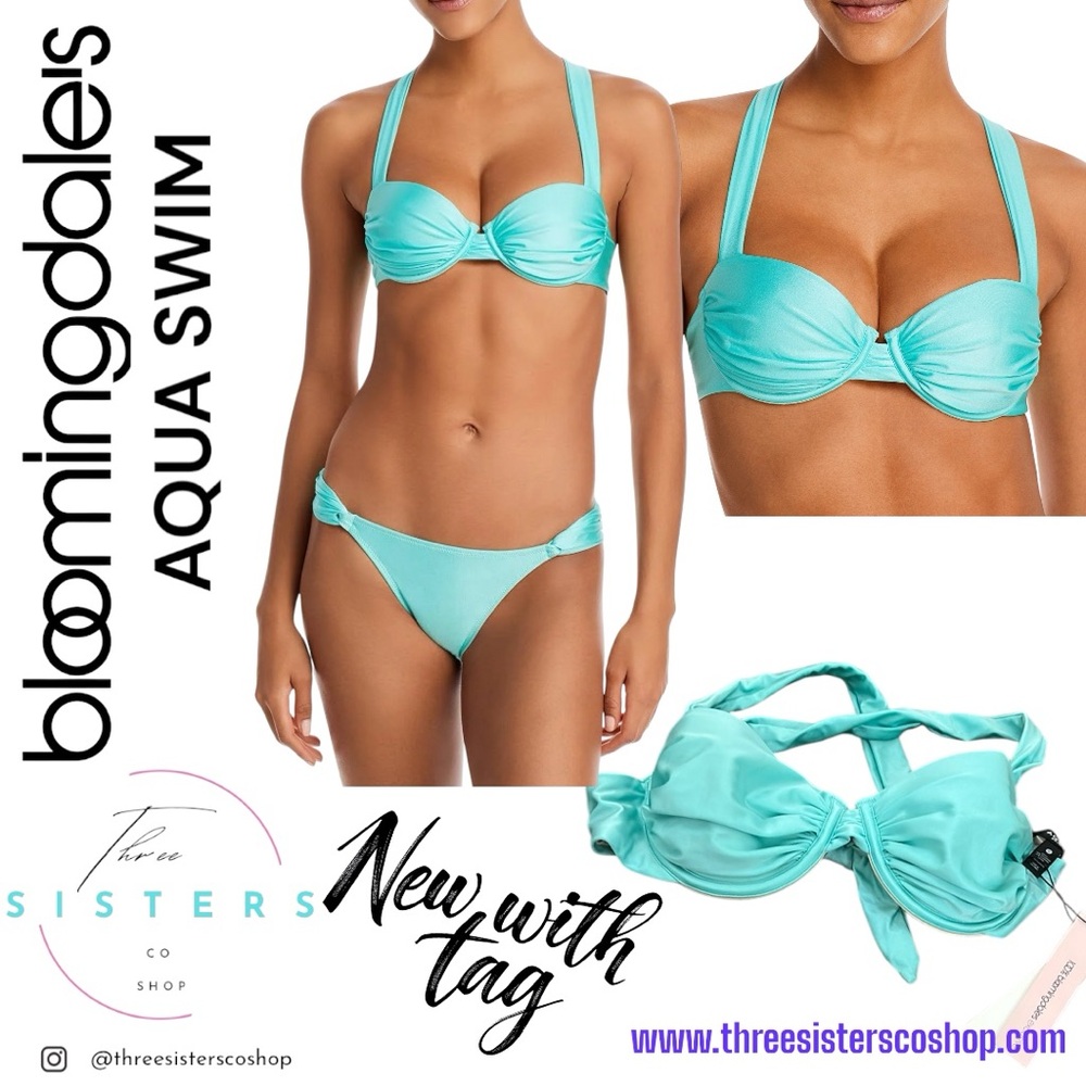 Bloomingdale's Aqua Swim Ruched Underwire Bikini Top Turquoise NWT